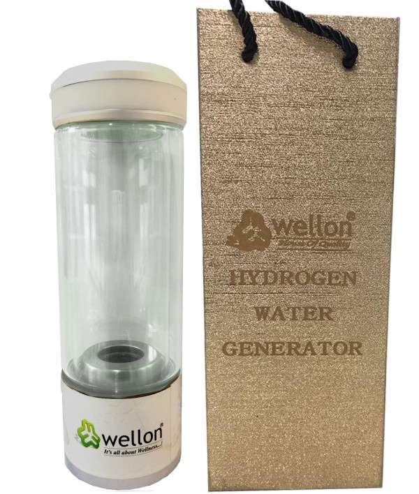 WELLON SPE PEM Hydrogen Generator Water Bottle SPE PEM Technology Ionizer High Concentration Discharge Ozone and Chlorine. (Silver)